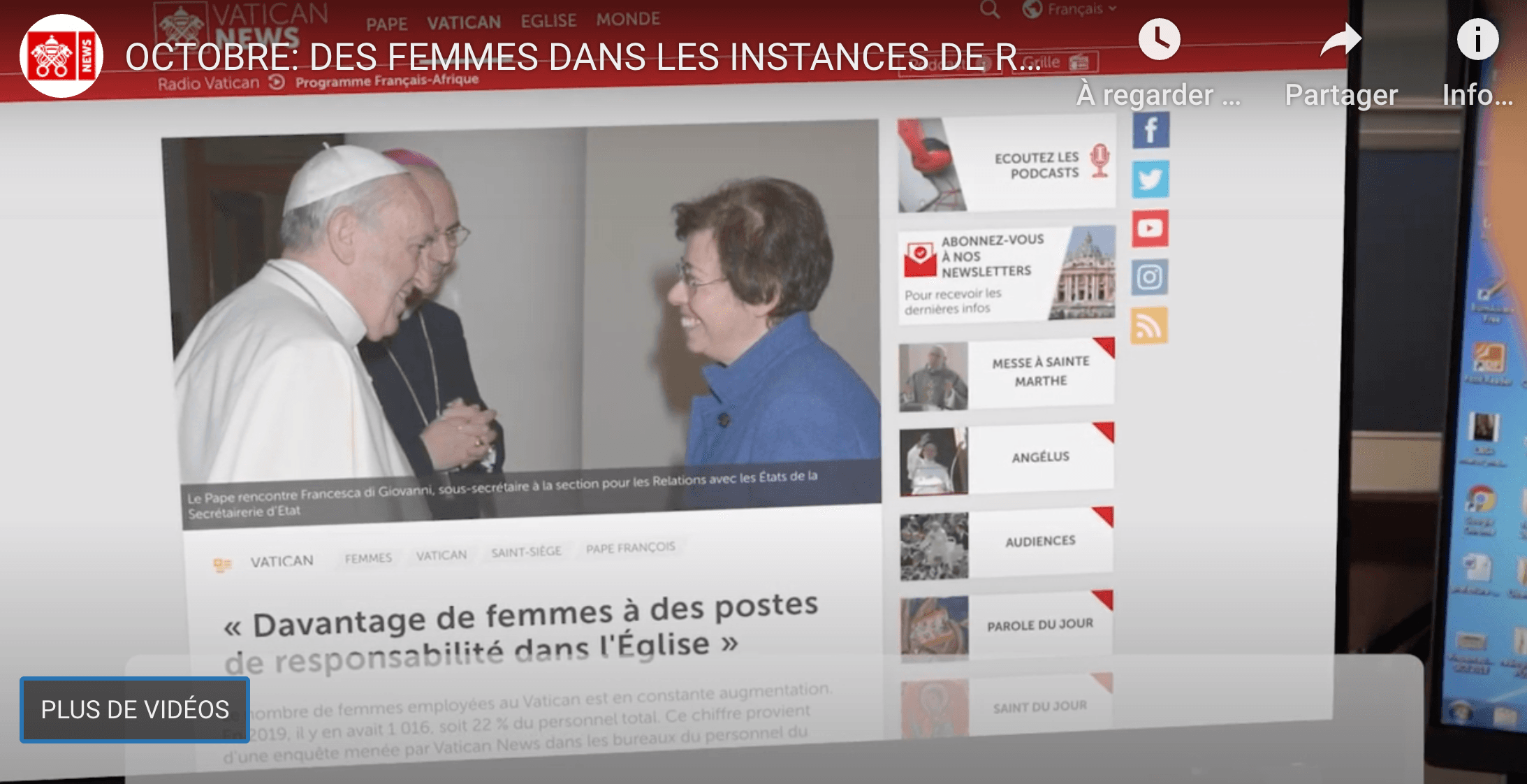 Le Pape souhaite "une présence féminine plus incisive" dans l'Église